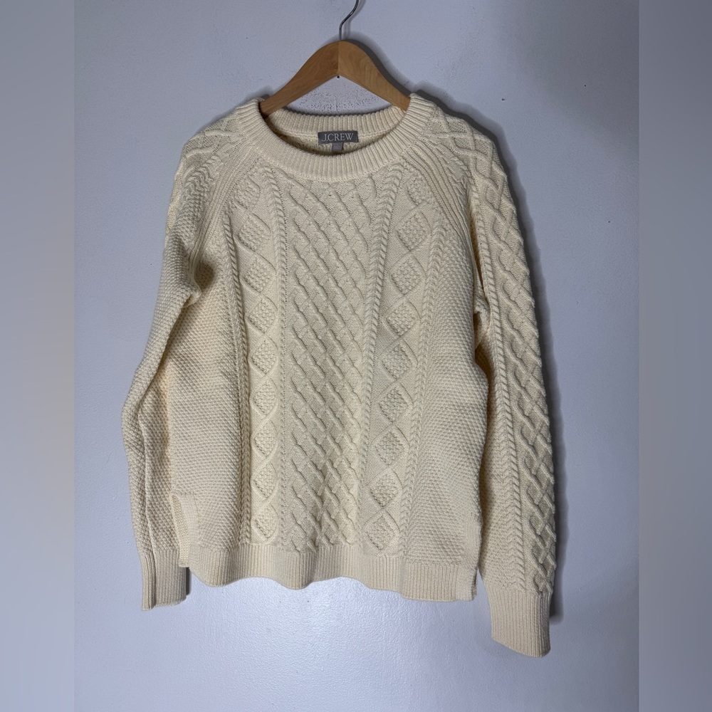 NWT J. Crew Ivory Cable Knit‎ Fisherman’s Cotton Sweater Small